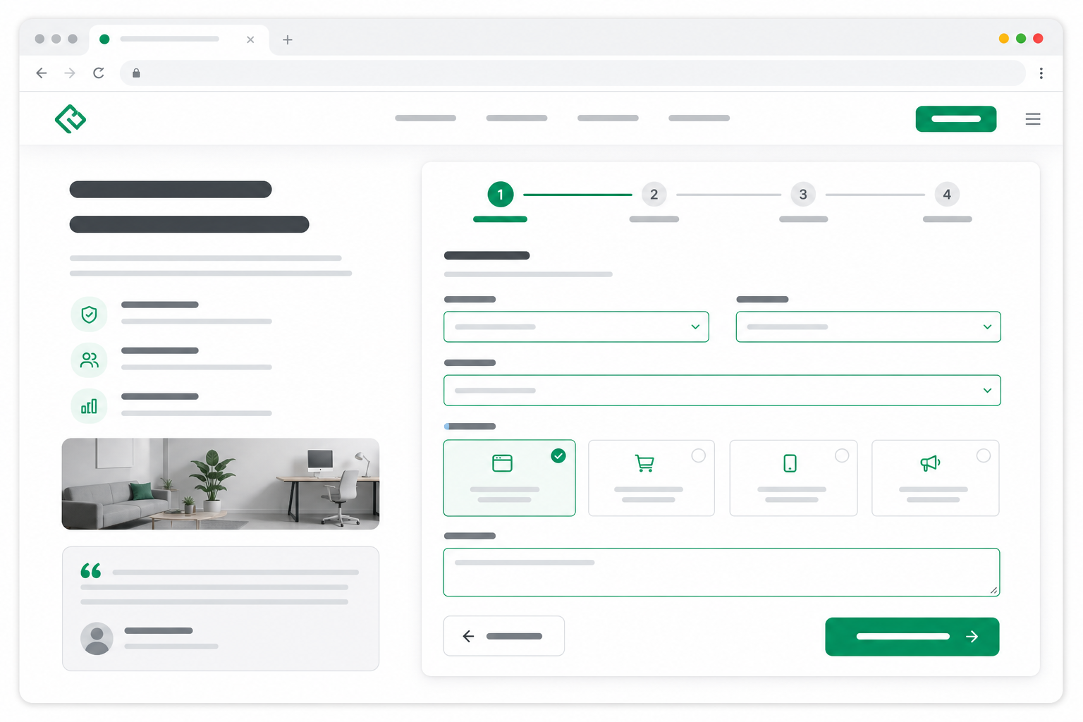 Website template with booking and enquiry form
